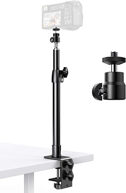 Pixel Desk Camera Mount Stand, 12.9-22 inch Tabletop C Clamp Mount Stand, Adjustable Aluminum Light Stand with 360° Rotatable Ball Head, Standard 1/4“ Screw Tip for DSLR Camera/Ring Light/Video Light