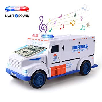 XREXS Electronic Piggy Banks, Cool Armored Car Bank with Password & Music,Best Kids Early Learning Educational Toys for Toddlers,Auto Scroll Cash Coin Bank for Adults ( Batteries Not Included)