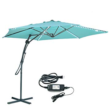 MYAL [UPDATED VERSION] Led Cantilever Umbrella 10ft Offset Patio Umbrella Outdoor Umbrella with Light 180 LED Turquoise