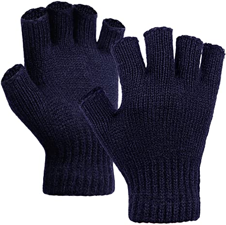 Cooraby Thick Warm Fingerless Gloves Unisex Winter Stretchy Knit Half Finger Gloves