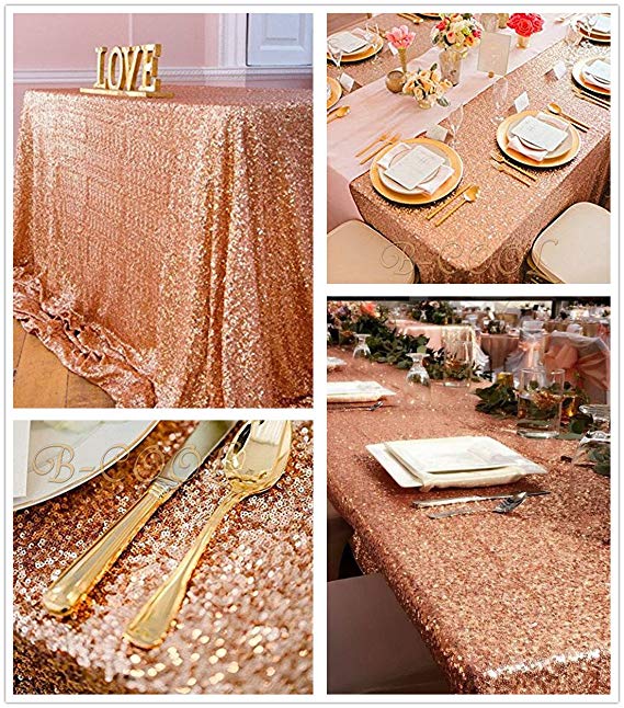 B-COOL 50X50inches Square Rose Gold Sequin Tablecloth Sparkly Sequin Table Linens Glitter Tablecloth Wedding Sequin Tablecloth
