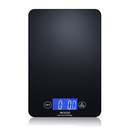 Mosiso - Ultra-Thin Touch Professional Digital Kitchen Scale (11 lbs Edition), Tempered Glass in Elegant Black