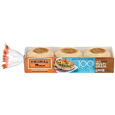 Thomas' Light Multi-Grain English Muffins, Simply Improved Recipe, 100 Calories & 8g Fiber, 6 count, 12 oz