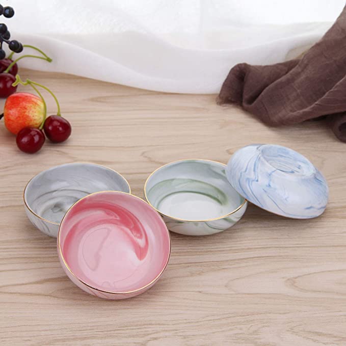 VanEnjoy 3.1 inch Colorful Marble Pattern Ceramic Soy Sauce Dipping Bowls Appetizer Plates Serving Dishes Condiment Dish - Set of 4