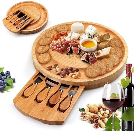 Bridge Cutters Charcuterie circular 10 inch cheeseboard MADE IN THE USA party fruits and vegetables, platter serving tray, bamboo, Round Cutting Board 10 x 10