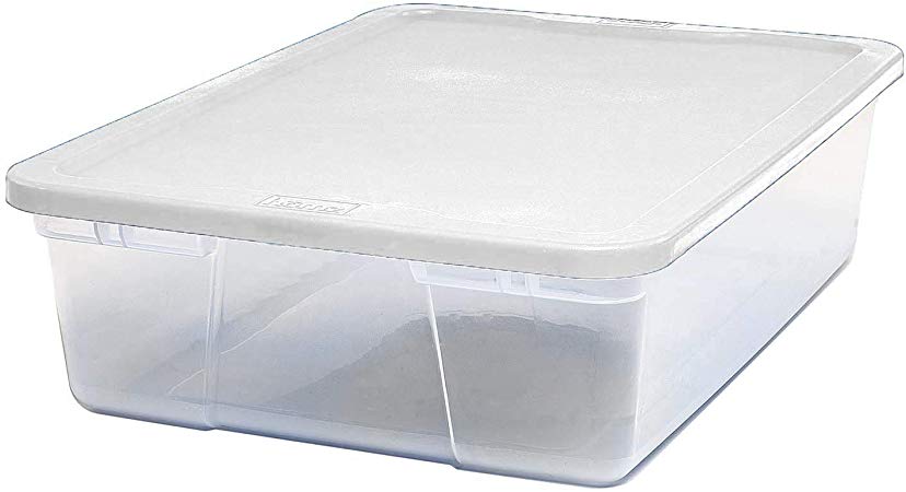 Homz Plastic Storage Bins, Snap Lock White Lids, 28 Quart, Clear, Stackable, 8-Pack