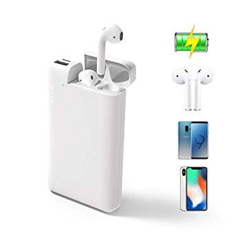 ATETION Power Bank 2 in 1 10000mAh Portable Charger USB Type C External Battery with Charging Case Compatible for AirPods iPhone Samsung Galaxy HTC Phone Tablet, White