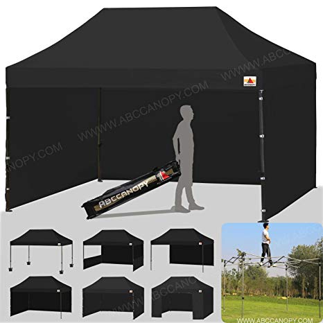 ABCCANOPY (18  Colors Deluxe 10x15 Pop up Canopy Outdoor Party Tent Commercial Gazebo with Enclosure Walls and Wheeled Carry Bag Bonus 4X Weight Bag and 2X Half Walls (Black)