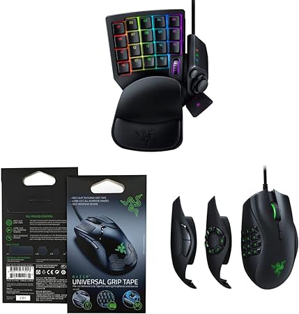 Razer Tartarus v2 Gaming Keypad - Classic Black & Universal Grip Tape for Gaming Peripherals and Devices & Naga Trinity Gaming Mouse: 16,000 DPI Optical Sensor - Chroma RGB Lighting