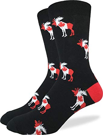 Good Luck Sock Men's Canada Moose Crew Socks,Large (Shoe size 7-12),Black