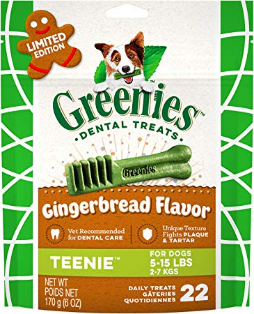 Greenies Gingerbread Flavor Natural Dental Dog Treats, 6 oz. Pack, Great Holiday Dog Stocking Stuffers