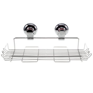 Ultra-adhering Vacuum Dual Suction Cups Stainless Steel Rectangular Caddy Shower-gel Shampoo Holder for Bathroom or Kitchen Requisites