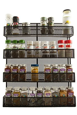 Yohino Wall Mounted Rustic 4 Tier Spice Rack - Kitchen Storage Organizer for Seasoning and Herb Jars