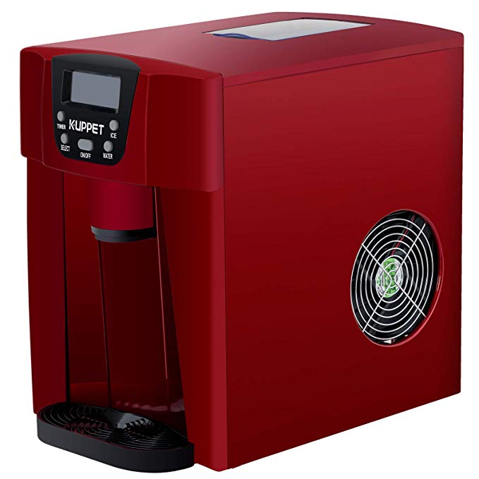 KUPPET 2 in 1 Countertop Ice Maker Water Dispenser, Ready in 6min, Produces 36 lbs Ice in 24 Hours, LED Display (Red)