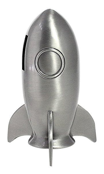 JustNile Vintage Engraved Metal Piggy Bank Savings/Coin/Money Box - Mini Rocket, Satin Brass Finish