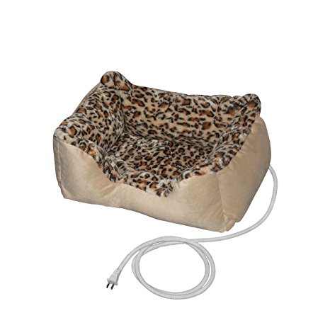 ALEKO P2BH20X16X8 Warm Soft Leopard Print Heated Pet Bed Indoor Thermo-Pad Crate Padded Bed For Dogs and Cats 20 X 16 X 8 Inches