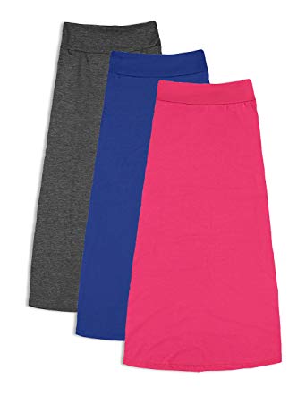 Free to Live 3 Pack Girls 7-16 Years Old Maxi Skirts - Great for Uniform