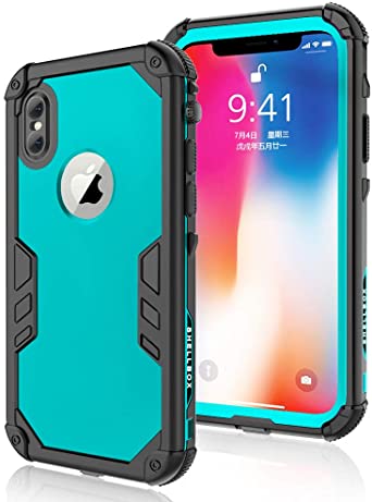 Garcoo iPhone Xs/iPhone X Waterproof Case, Built-in Screen Protector 360 Full-Body Protection Clear Call Quality Heavy Duty Waterproof Shockproof Cover Case (5.8 Inch)-Grass Blue