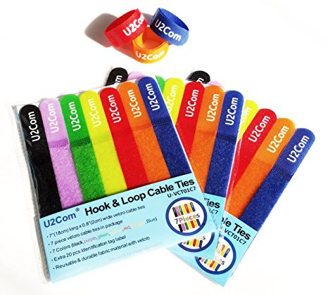 47% Off Big Sale Event - U2Com 3 Packs 21 Pcs 7 Inch 7 Colors Velcro Cable Ties With Identification Label - Hook & Loop Velcro Cable Straps - Reusable & Flexible Cable Fastener For Cable Management