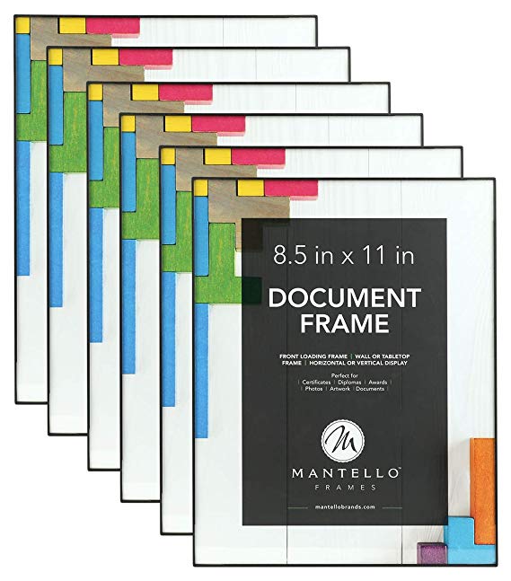Mantello Front Loading Picture Frame 8.5x11 Inch, Black, 6-Pack - Certificate Diploma Frame