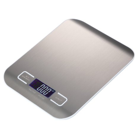 Ollieroo® Digital Food Scale Kitchen Aid with Pronto LCD Display Stainless Steel Platform 11lb Silver
