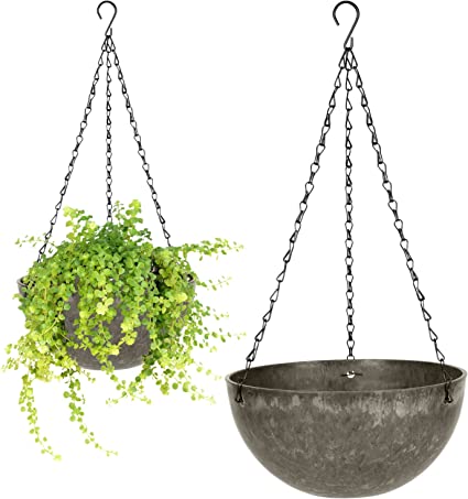 wiwoo Hanging Planters for Indoor Plants, 10 Inch Hanging Basket Flowers Pot with Drainage Hole and Plugs for Outdoor Balcony Patio House Garden Decoration Set of 2, Marble Pattern -Brown