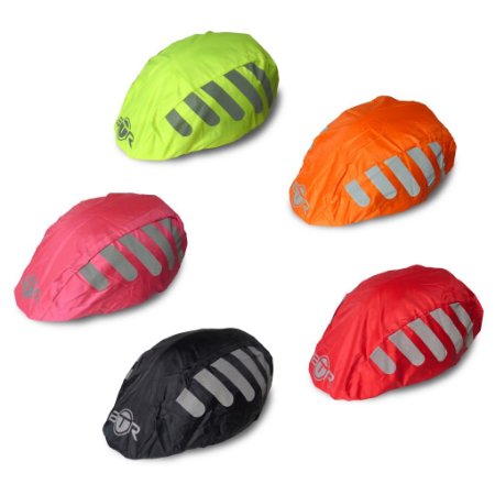 BTR High Visibility Universal Size Bike / Bicycle Waterproof Helmet Cover With Reflective Stripes - One Size Fits All