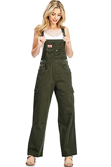 Revolt Women's Juniors Baggy Straight Leg Twill Overalls