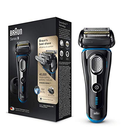 Braun Series 9 Electric Shaver for Men 9242s, Wet and Dry, Integrated Precision Trimmer, Rechargeable and Cordless Razor with Charging Stand and Travel Case, Black/Eloxal Blue