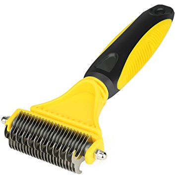 ONSON Dematting Tool for Dogs, Dematting Comb for Cats, Dog Grooming Brush Tool, 2 Sided Steel Undercoat Rake for Dogs and Cats with Long or Short Hair