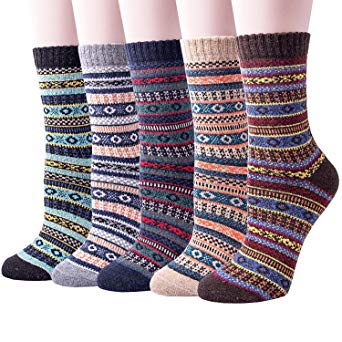 5 Pairs of Thick Knit Warm Winter Casual Crew Socks for Womens