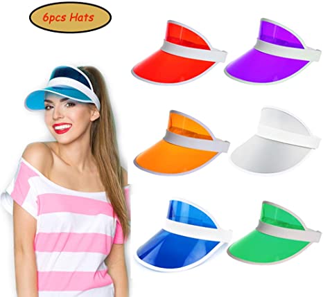 Ultrafun Unisex Candy Color Sun Visors Hats Plastic Clear UV Protection Cap for Sports Outdoor Activities