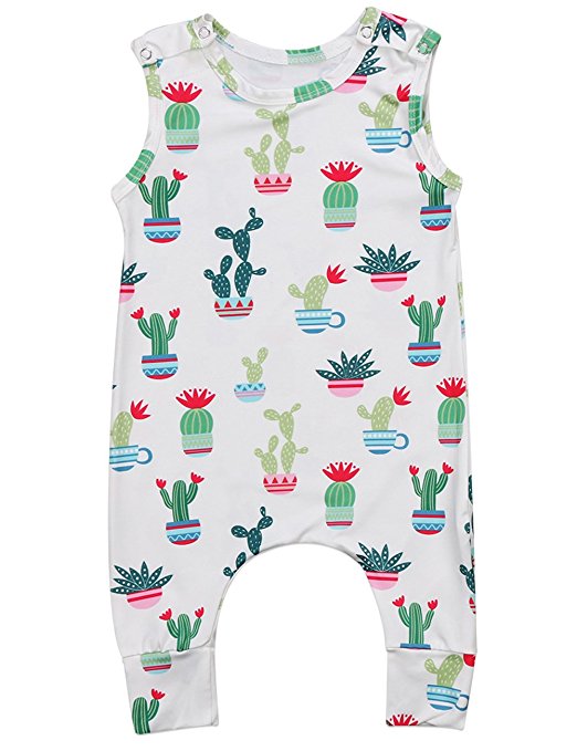 Greenafter Turquoise Cactus Baby Grow Romper Jumpsuit Sleeveless Playsuit Outfit
