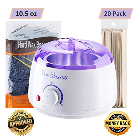 Waxing Kit Temperature Control Wax Warmer Hair Removal Electric Hot heater, Rapid Melting Pot with 10.5 oz Flavor Hard Wax Beans and 20 Pack Wax Applicator