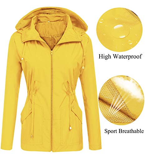 Women's Rain Jacket Waterproof Light Weight Windbreaker Raincoats Outdoor Active
