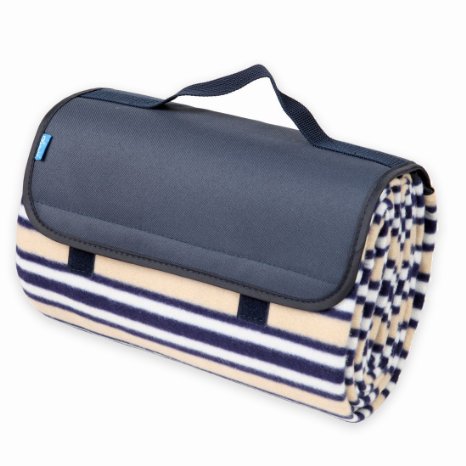 Yodo Water-Resistant Picnic Blanket Tote with Soft Fleece, Spring Summer Stripe