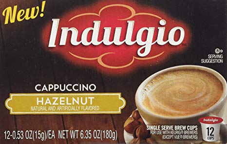 Indulgio Cappuccino, Hazelnut, 12-Count Single Serve Cup for Keurig K-Cup Brewers