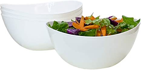 Honla 48 Oz Pasta Salad Bowls,Set of 4,Unbreakable Plastic and Wavy Rim,White