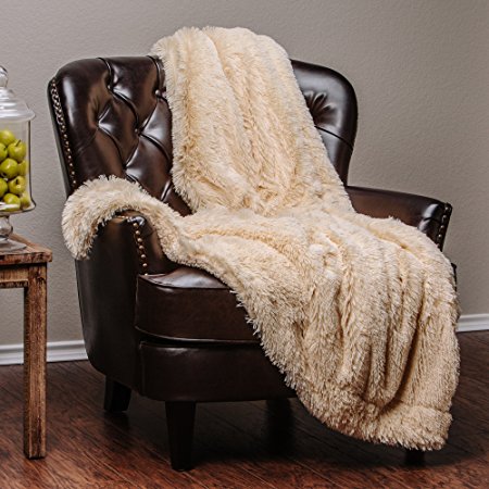 Chanasya Super Soft Long Shaggy Chic Fuzzy Fur Faux Fur Warm Elegant Cozy With Fluffy Sherpa Yellow shade Ivory Throw Blanket (50" x 65") - Solid Shaggy Beige Ivory