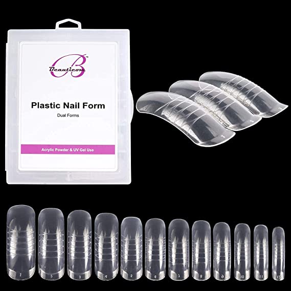 Beauticom USA Plastic Dual Nail Form Set Box - Frosted Form Box with Clear False Nail Form for Nail Salons and DIY Manicure