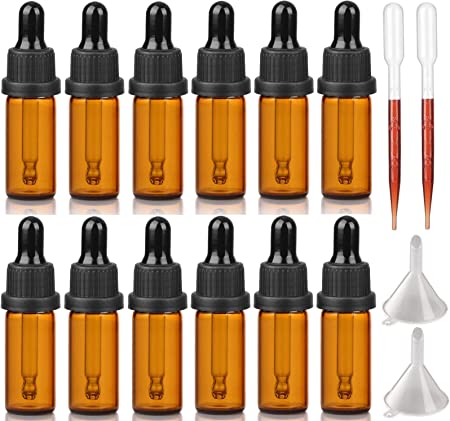 5ml Amber Glass Bottle with Dropper Pipette for Essential Oil Aromatherapy Blends Glass Dropper Bottles, Pack of 12