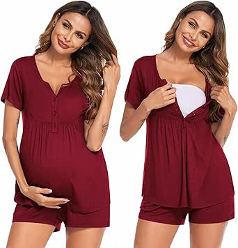 Ekouaer Women's Maternity Nursing Pajama Sets Short Sleeve Postpartum Pajamas Breastfeeding Pregnancy Clothes