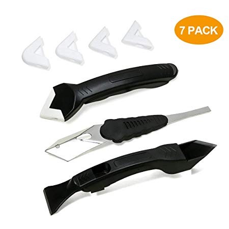 Silicone Removal Scraper, 3 in 1 Silicone Scraper Tool Kit with 4 Replaceable Pads Sealant Finishing Caulking Tool for Bathroom Kitchen