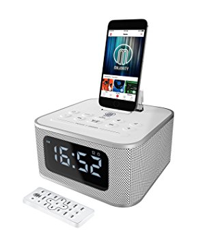 Neptune Speaker Docking Station Bluetooth Alarm Clock FM Radio Lightning Dock for iPhone 5 5S 5C 6 6  6S 7 7  iPad Air Mini iPod (White)