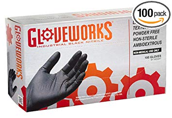 AMMEX - BINPF44100-BX - Industrial Nitrile Gloves - Gloveworks - Disposable, Powder Free, 5 mil, Medium, Black (Box of 100)
