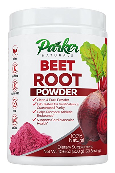 100% Natural Beet Root Powder | Superior Beet Juice by Parker Naturals. Big 300 Grams/30 Servings Natural Anti-inflammatory, Better Heart Health, Improved Athletic Endurance Supports Nitric Acid Level