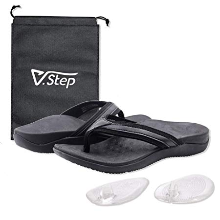 Women's Orthotic Sandals with Arch Support for Plantar Fasciitis Stylish Beach Flip Flops Outdoor Toe Post Sandal Black