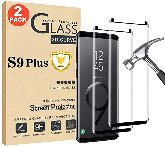 Galaxy S9  Plus Screen Protector【2 Pack】Full Coverage 9H Hardness Anti-Scratch Anti-Bubble 3D Curved Tempered Glass Screen Protector for Samsung S9 Plus
