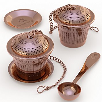 Apace Loose Leaf Tea Infuser (Set of 2) with Tea Scoop and Drip Tray - Ultra Fine Stainless Steel Strainer & Steeper