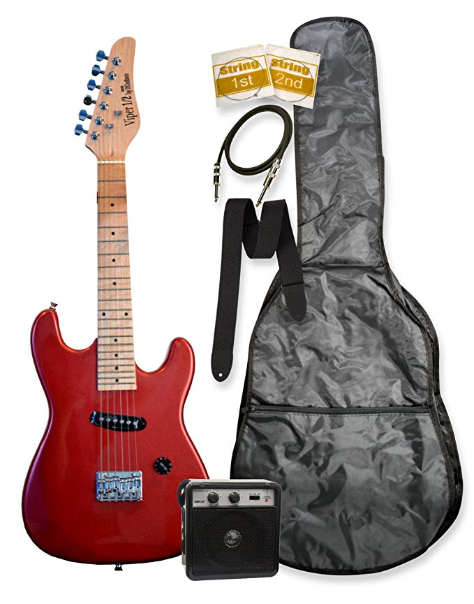 32" Metallic Red Junior Kids Mini 1/2 Half Size Electric Starter Guitar and Amplifier with "Learn to Play Guitar DVD", Bag, Strap, Extra Strings, & DirectlyCheap(TM) Medium Guitar Pick